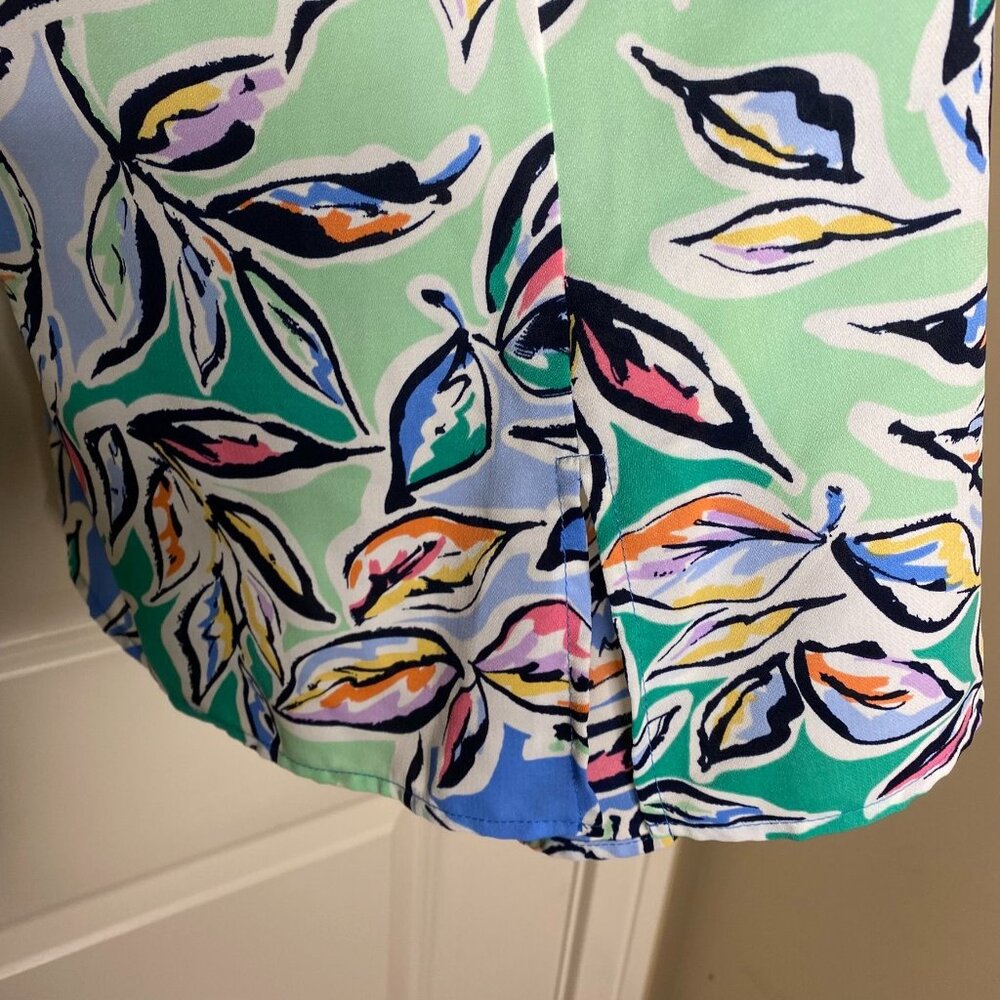 Boho Leaf Print Blouse • Cotton Bleu 1X • Cap Sleeve • Made in USA - Picture 6 of 6